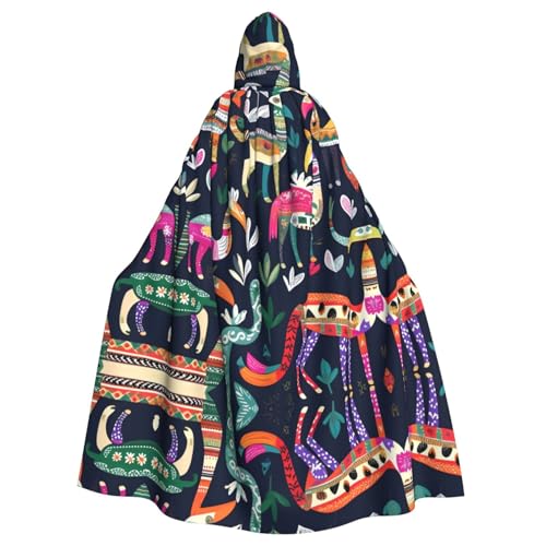 JIUTY Mexikanische Otomi-Tier-Druck, Maskerade für Erwachsene, wirtschaftlicher Kapuzenumhang, 140 cm lang, perfekt für Halloween-Partys, Tänze von JIUTY