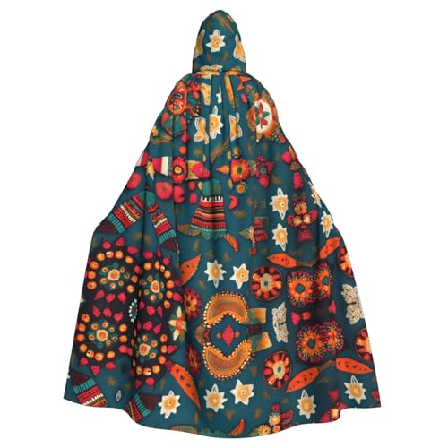 JIUTY Mexikanischer Boho-Druck, Maskerade für Erwachsene, wirtschaftlicher Kapuzenumhang, 140 cm lang, perfekt für Halloween-Partys, Tänze von JIUTY
