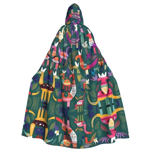 JIUTY Mexikanischer Otomi-Maskerade mit Tierdruck, für Erwachsene, wirtschaftlicher Kapuzenumhang, 140 cm lang, perfekt für Halloween-Partys, Tänze von JIUTY