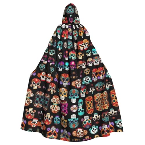 JIUTY Mexikanischer bunter Totenkopf-Druck, Erwachsenen-Umhang, 140 cm lang, perfekt für Halloween-Partys, Tänze von JIUTY