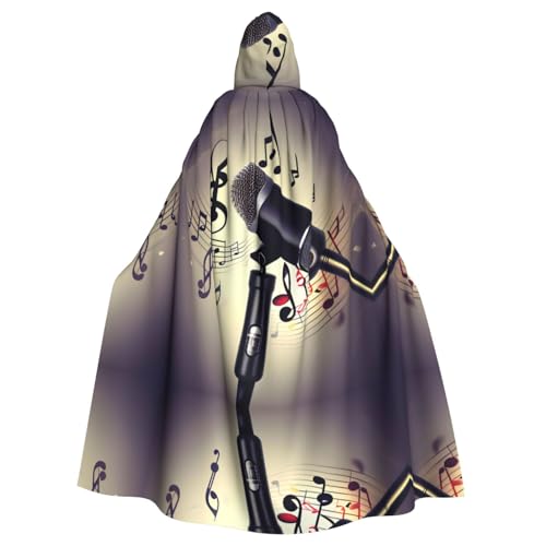 JIUTY Mikrofon mit Musiknoten-Druck, Maskerade, wirtschaftlicher Kapuzenumhang, 140 cm lang, perfekt für Halloween-Partys, Tänze von JIUTY