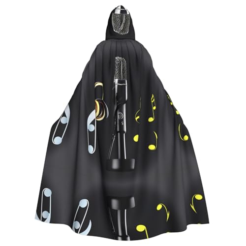JIUTY Mikrofon mit Musiknoten-Druck, Maskerade, wirtschaftlicher Kapuzenumhang für Erwachsene, 140 cm lang, perfekt für Halloween-Partys, Tänze von JIUTY