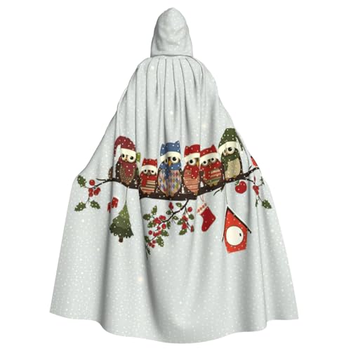 JIUTY Niedliche Weihnachts-Eulen auf Ast, bedruckter Maskerade für Erwachsene, wirtschaftlicher Kapuzenumhang, 140 cm lang, perfekt für Halloween-Partys, Tänze von JIUTY