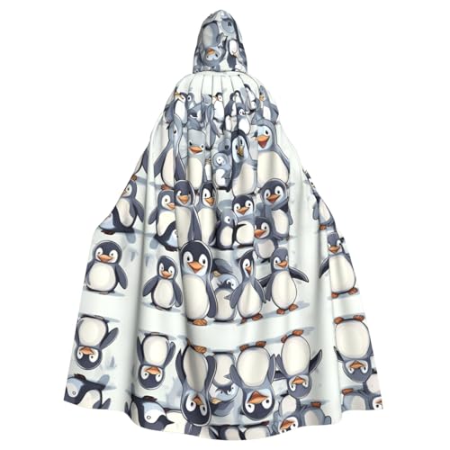 JIUTY Niedlicher Baby-Pinguin-Skizzendruck-Maskerade, Erwachsenen-Umhang, wirtschaftlicher Kapuzenumhang, 140 cm lang, perfekt für Halloween-Partys, Tänze von JIUTY