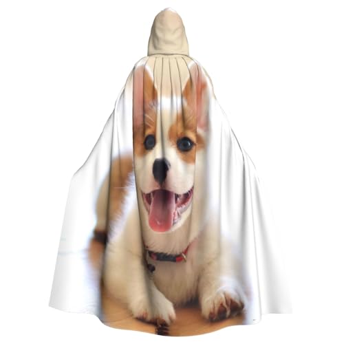 JIUTY Niedlicher Corgi-Druck, Maskerade für Erwachsene, wirtschaftlicher Kapuzenumhang, 140 cm lang, perfekt für Halloween-Partys, Tänze von JIUTY