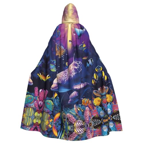 JIUTY Niedlicher Delfin-Druck, Maskerade für Erwachsene, wirtschaftlicher Kapuzenumhang, 140 cm lang, perfekt für Halloween-Partys, Tänze von JIUTY