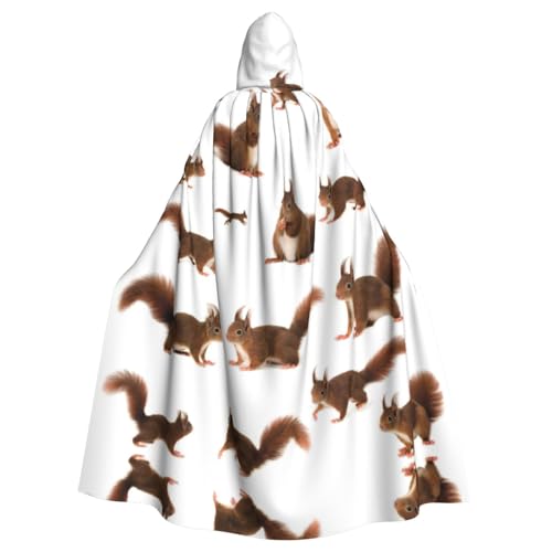 JIUTY Niedlicher Eichhörnchen-Druck, Maskerade für Erwachsene, wirtschaftlicher Kapuzenumhang, 140 cm lang, perfekt für Halloween-Partys, Tänze von JIUTY