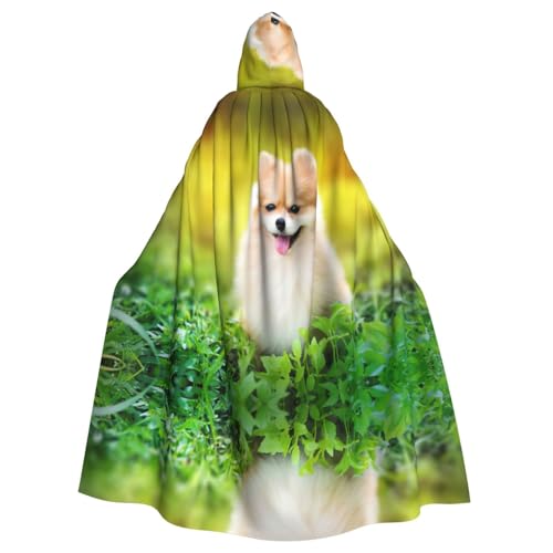 JIUTY Niedlicher Welpe im Frühlingspark, bedruckter Umhang mit Kapuze, 140 cm lang, perfekt für Halloween-Partys, Tänze von JIUTY
