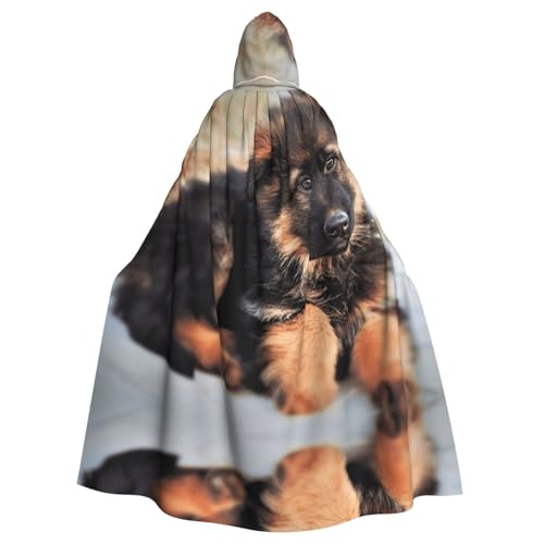 JIUTY Niedlicher deutscher Schäferhund-Welpen-Druck, Maskerade für Erwachsene, wirtschaftlicher Kapuzenumhang, 140 cm lang, perfekt für Halloween-Partys, Tänze von JIUTY