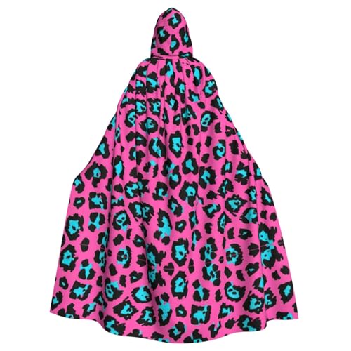 JIUTY Niedlicher türkisfarbener Leoparden-Druck, Erwachsenen-Umhang mit Kapuze, 140 cm lang, perfekt für Halloween-Partys, Tänze von JIUTY
