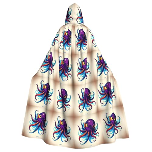 JIUTY Oktopus-Maskerade mit violettem Druck, für Erwachsene, wirtschaftlicher Kapuzenumhang, 140 cm lang, perfekt für Halloween-Partys, Tänze von JIUTY