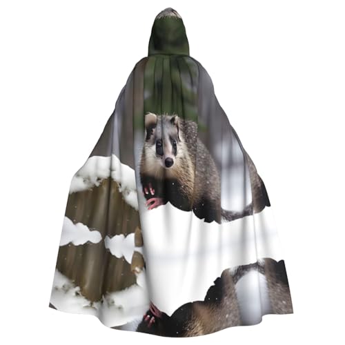 JIUTY Opossum im Schnee, bedruckter Maskerade, wirtschaftlicher Kapuzenumhang für Erwachsene, 140 cm lang, perfekt für Halloween-Partys, Tänze von JIUTY