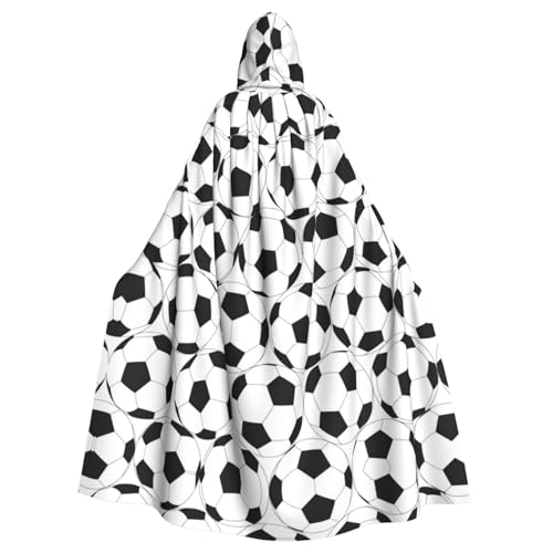 JIUTY Schwarz-Weiß-Fußball-Muster, Maskerade für Erwachsene, wirtschaftlicher Kapuzenumhang, 140 cm lang, perfekt für Halloween-Partys, Tänze von JIUTY