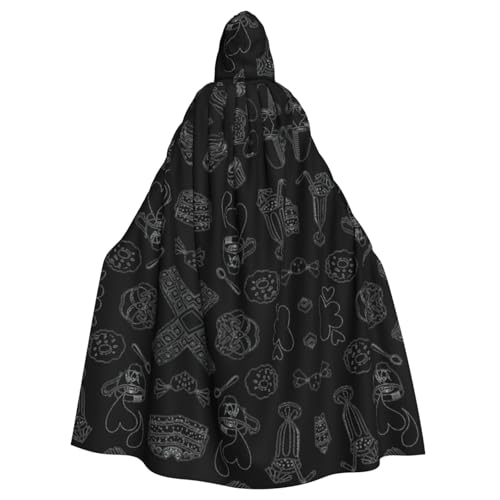 JIUTY Schwarzer Nachmittagstee-Druck, Maskerade für Erwachsene, wirtschaftlicher Kapuzenumhang, 140 cm lang, perfekt für Halloween-Partys, Tänze von JIUTY