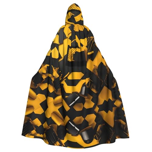 JIUTY Senfgelber und schwarzer Druck, Maskerade für Erwachsene, wirtschaftlicher Kapuzenumhang, 140 cm lang, perfekt für Halloween-Partys, Tänze von JIUTY