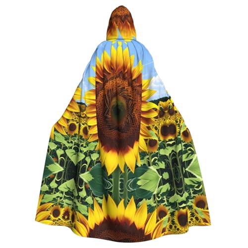 JIUTY Sonnenblumenmuster-Druck, Maskerade, wirtschaftlicher Kapuzenumhang für Erwachsene, 140 cm lang, perfekt für Halloween-Partys, Tänze von JIUTY