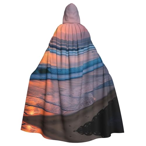 JIUTY Sonnenuntergang Strand Druck Maskerade, wirtschaftlicher Kapuzenumhang für Erwachsene, 140 cm lang, perfekt für Halloween-Partys, Tänze von JIUTY