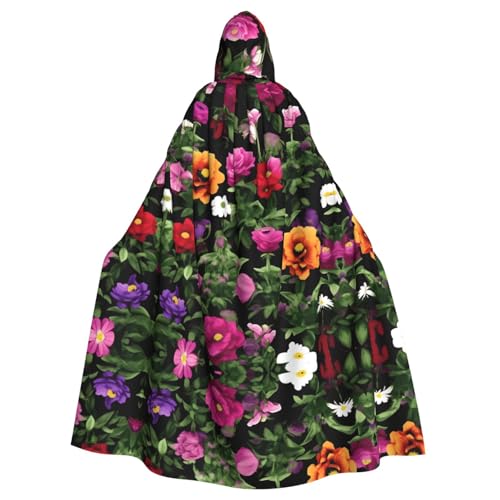 JIUTY Thug Life Maskerade mit Blumendruck, für Erwachsene, wirtschaftlicher Kapuzenumhang, 140 cm lang, perfekt für Halloween-Partys, Tänze von JIUTY
