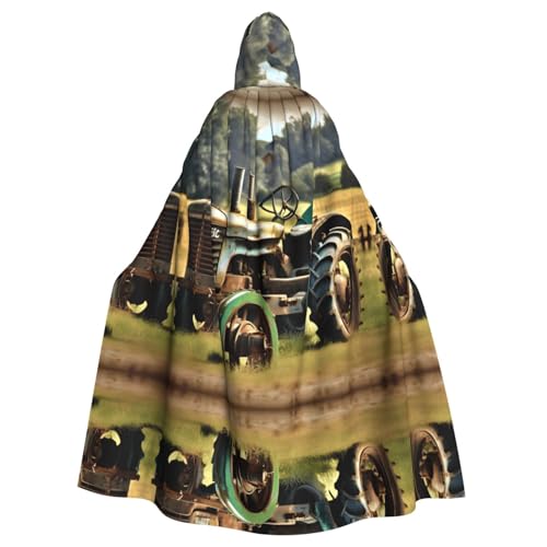 JIUTY Umhang mit Kapuze für Erwachsene, Motiv: alter Traktor, Bauernhof, 140 cm lang, perfekt für Halloween-Partys, Tänze von JIUTY