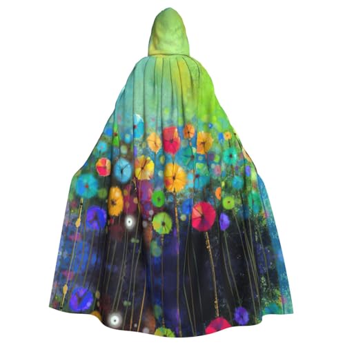 JIUTY Umhang mit Kapuze für Erwachsene, abstrakter Stil, bunte Blumen, 140 cm lang, perfekt für Halloween-Partys, Tänze von JIUTY