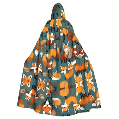 JIUTY Umhang mit Kapuze und vielen Füchsen, für Erwachsene, 140 cm lang, perfekt für Halloween-Partys, Tänze von JIUTY