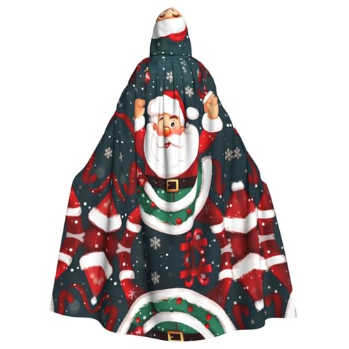 JIUTY Weihnachtsmaskerade mit Weihnachtsmann-Druck, für Erwachsene, wirtschaftlicher Kapuzenumhang, 140 cm lang, perfekt für Halloween-Partys, Tänze von JIUTY