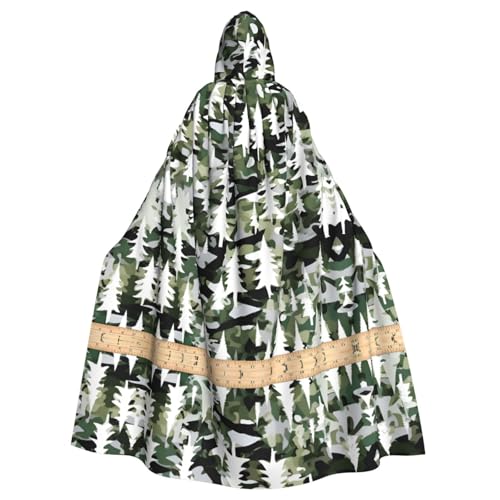 JIUTY Weiße Bäume Camouflage-Druck, Maskerade für Erwachsene, wirtschaftlicher Kapuzenumhang, 140 cm lang, perfekt für Halloween-Partys, Tänze von JIUTY