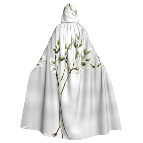 JIUTY Weißer, natürlicher grüner Zweigdruck, Maskerade für Erwachsene, wirtschaftlicher Kapuzenumhang, 140 cm lang, perfekt für Halloween-Partys, Tänze von JIUTY