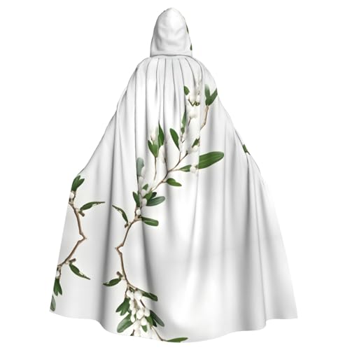 JIUTY Weißer wilder grüner Zweig-Druck, Maskerade für Erwachsene, wirtschaftlicher Kapuzenumhang, 140 cm lang, perfekt für Halloween-Partys, Tänze von JIUTY