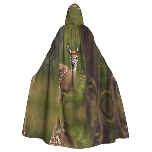 JIUTY Weißschwanz-Rehkitz in der Wildnis, Hirsch-Druck, Maskerade für Erwachsene, wirtschaftlicher Kapuzenumhang, 140 cm lang, perfekt für Halloween-Partys, Tänze von JIUTY