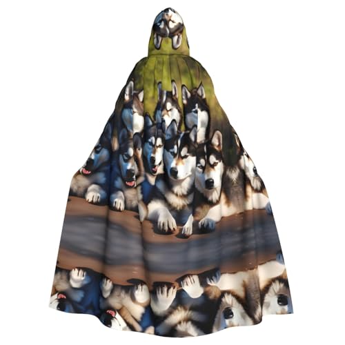 JIUTY Wunderschöner Huskys bedruckter Maskerade, wirtschaftlicher Kapuzenumhang für Erwachsene, 140 cm lang, perfekt für Halloween-Partys, Tänze von JIUTY