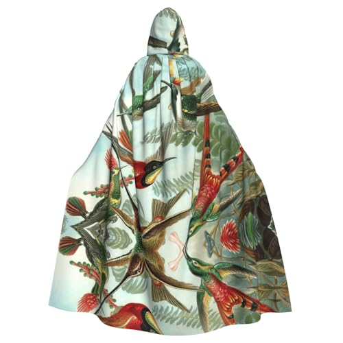 JIUTY Wunderschöner Kolibri-Druck, Maskerade für Erwachsene, wirtschaftlicher Kapuzenumhang, 140 cm lang, perfekt für Halloween-Partys, Tänze von JIUTY