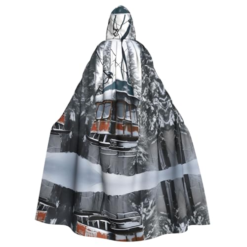 Winter-Skilift-Druck, Maskerade für Erwachsene, wirtschaftlicher Kapuzenumhang, 140 cm lang, perfekt für Halloween-Partys, Tänze von JIUTY