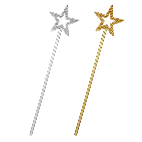 JIYIN 2 Stück Zauberstab Glitzer, Feenstab für Kinder Zauberstab Prinzessin Stab Zauberstäbe zum Kostüm Requisiten Cosplay Dekoration Geburtstag Party(Gold + Silber) von JIYIN