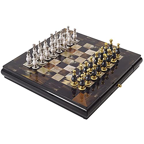 JIYTG Schachbrett-Set, tragbares Schachset aus Holz mit Massivholzpalette, Innenschublade, handgefertigtes Schachset, metallbeschichtete Schachfiguren, 39,9 x 39,9 x 5,8 cm, Schachsets JIYTG Schachbrett-Set, tragbares Schachset aus Holz mit Massivholzpalette, Innenschublade, handgefertigtes Schachset, metallbeschichtete Schachfiguren, 39,9 x 39,9 x 5,8 cm, Schachsets von JIYTG