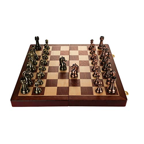JIYTG Schachbrett Set Schach Geschenkbox Set Metall Bronze Schachfigur Spezielles Faltbrett für Spiel, Tägliches Training Schachsets von JIYTG