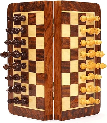 JIYTG Schachset mit klappbarem Holzschachbrett und klassischer Standard-Stücken-Aufbewahrungsbox Rosewood International S/M von JIYTG