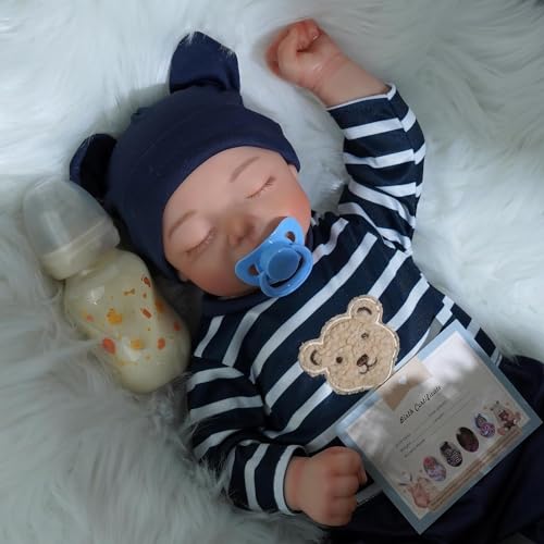 JIZHI Reborn Baby, 17 Zoll handgefertigte lebensechte Babypuppen Junge weicher Stoffkörper mit Fütterungsset, wie EIN echtes Baby (wiedergeborener Junge) von JIZHI