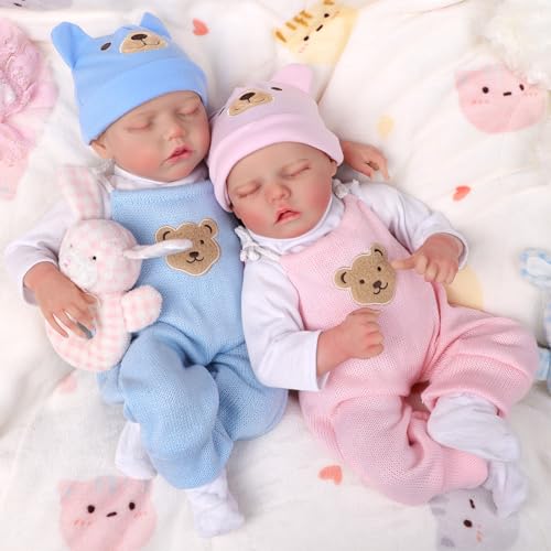 JIZHI Reborn Puppen Zwillinge Mädchen 20 Zoll 50cm Realistische Baby Puppen die echt Aussehen Realistische Neugeborene Baby Soft Body Lebensechte Babys Puppen(Bär) von JIZHI