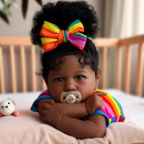 JIZHI Reborn-Babypuppen Afrikanisch 20zoll Lebensechte Babypuppen für Mädchen Weicher Körper Realistische Neugeborene Babypuppen Echte Babypuppen Taupefarbene Augen Karamellfarbene Regenbogen von JIZHI