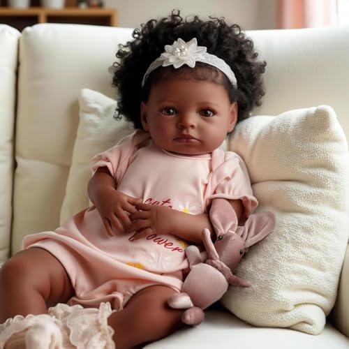 JIZHI Reborn-Babypuppen Afrikanisch 20zoll Lebensechte Babypuppen für Mädchen Weicher Körper Realistische Neugeborene Babypuppen Echte Babypuppen Taupefarbene Karamellfarbene Offene Augen,Kleidung von JIZHI
