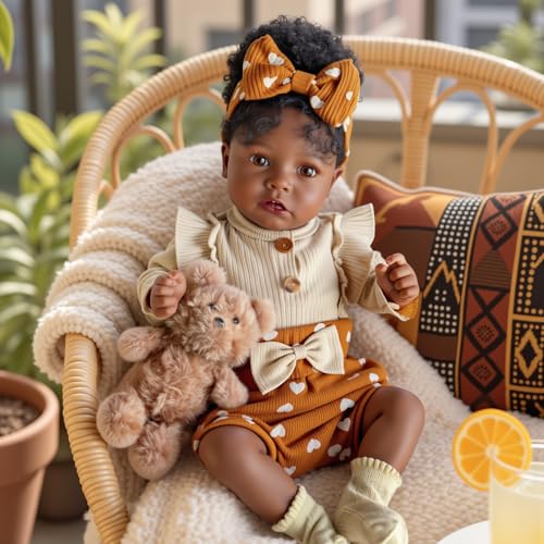 JIZHI Realistische Reborn-Babypuppe Schwarze Mädchen 20 Zoll Afrikanische Babys Puppen die echt Aussehen Lebensecht Neugeborener Weicher Stoffkörper Karamellfarbene Haut, offene Augen von JIZHI