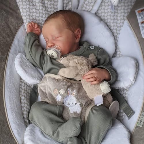 JIZHI Reborn Babypuppe Junge 17 Zoll Handgefertigt Wwaschbar Wiedergeborene Babys Weicher Vinyl-Körper Wiedergeborene Babypuppe Sieht aus wie EIN echtes Baby (Junge mit Geschlossenen Augen) von JIZHI