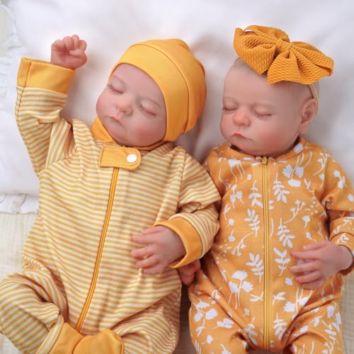 JIZHI Reborn Baby Zwillinge – 20 Zoll realistisches Neugeborenes Baby Junge Mädchen mit weichen Vinylgliedern, lebensechte Babypuppen Zwillinge mit Kleidung für Kinder ab 3 Jahren von JIZHI