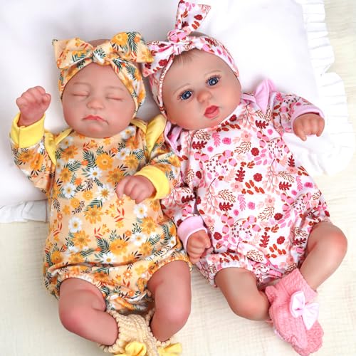 JIZHI Reborn Puppen Zwillinge Mädchen 20 Zoll 50cm Realistische Baby Puppen die echt Aussehen Realistische Neugeborene Baby Soft Body Lebensechte Babys Puppen（Schließende und offene Augen von JIZHI