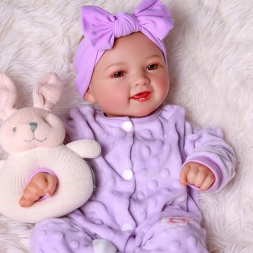 JIZHI 17 Zoll Reborn Baby Puppen - Süßes Lächeln Wiedergeborene Puppe Mädchen - Babypuppen Vinyl Realistische Wie Echtes Baby von JIZHI