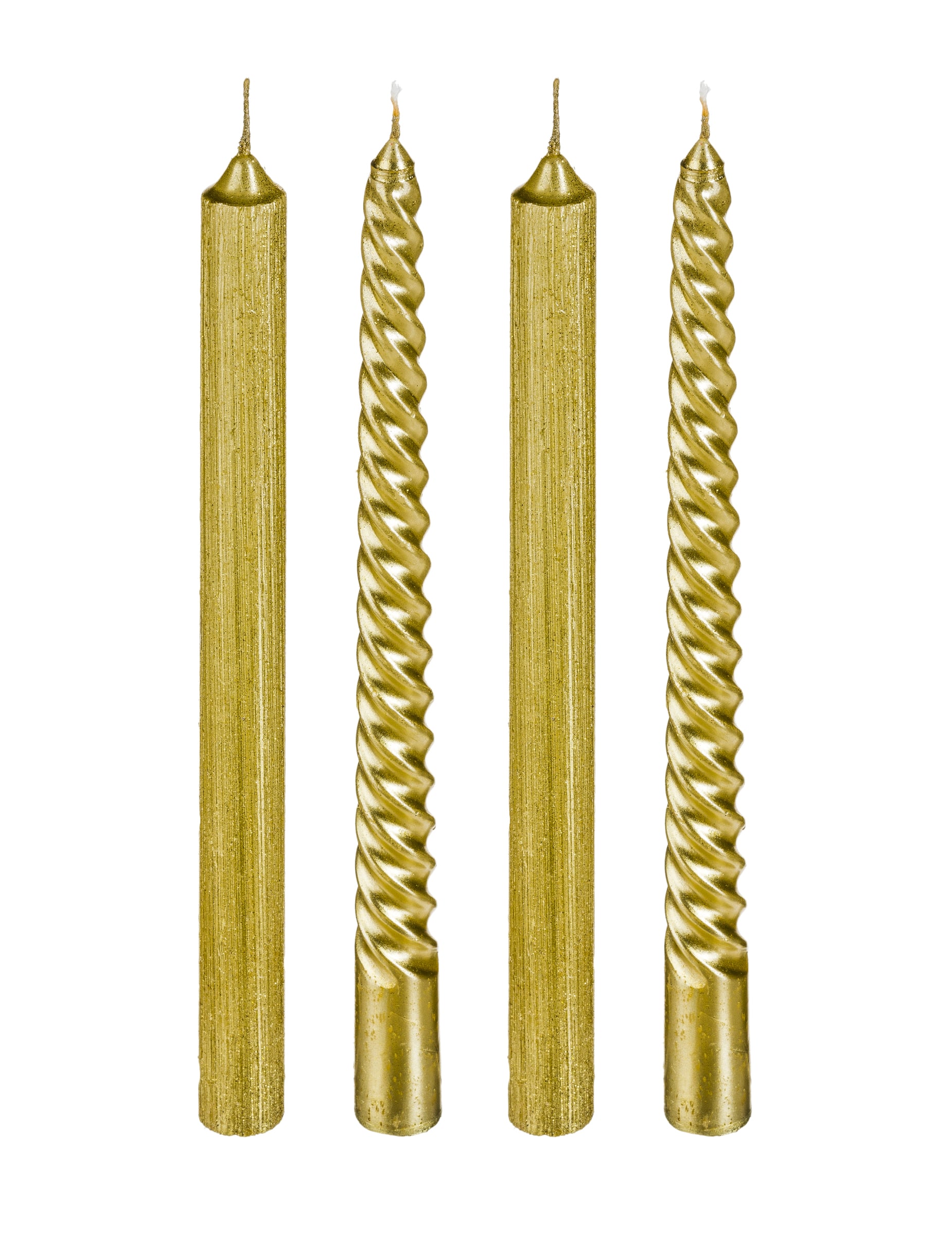 4 goldene Glitzer-Stabkerzen 25 cm gedreht 4 goldene Glitzer-Stabkerzen 25 cm gedreht von JJA