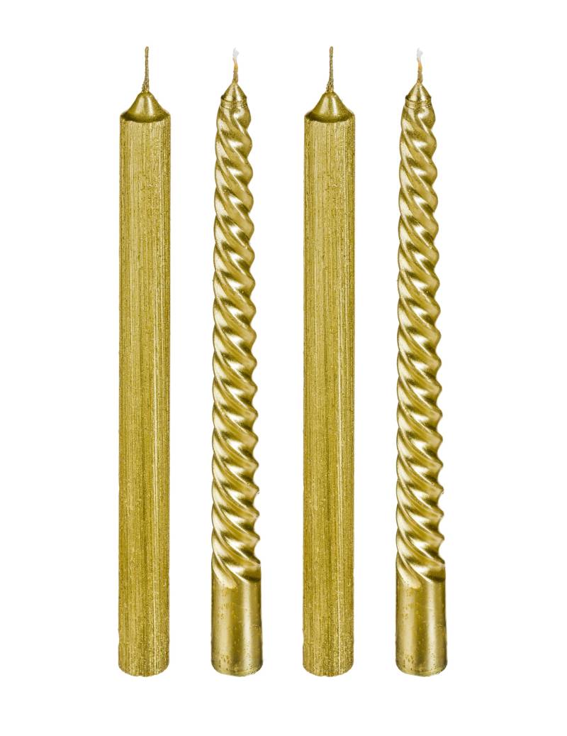 4 goldene Glitzer-Stabkerzen 25 cm gedreht 4 goldene Glitzer-Stabkerzen 25 cm gedreht von JJA