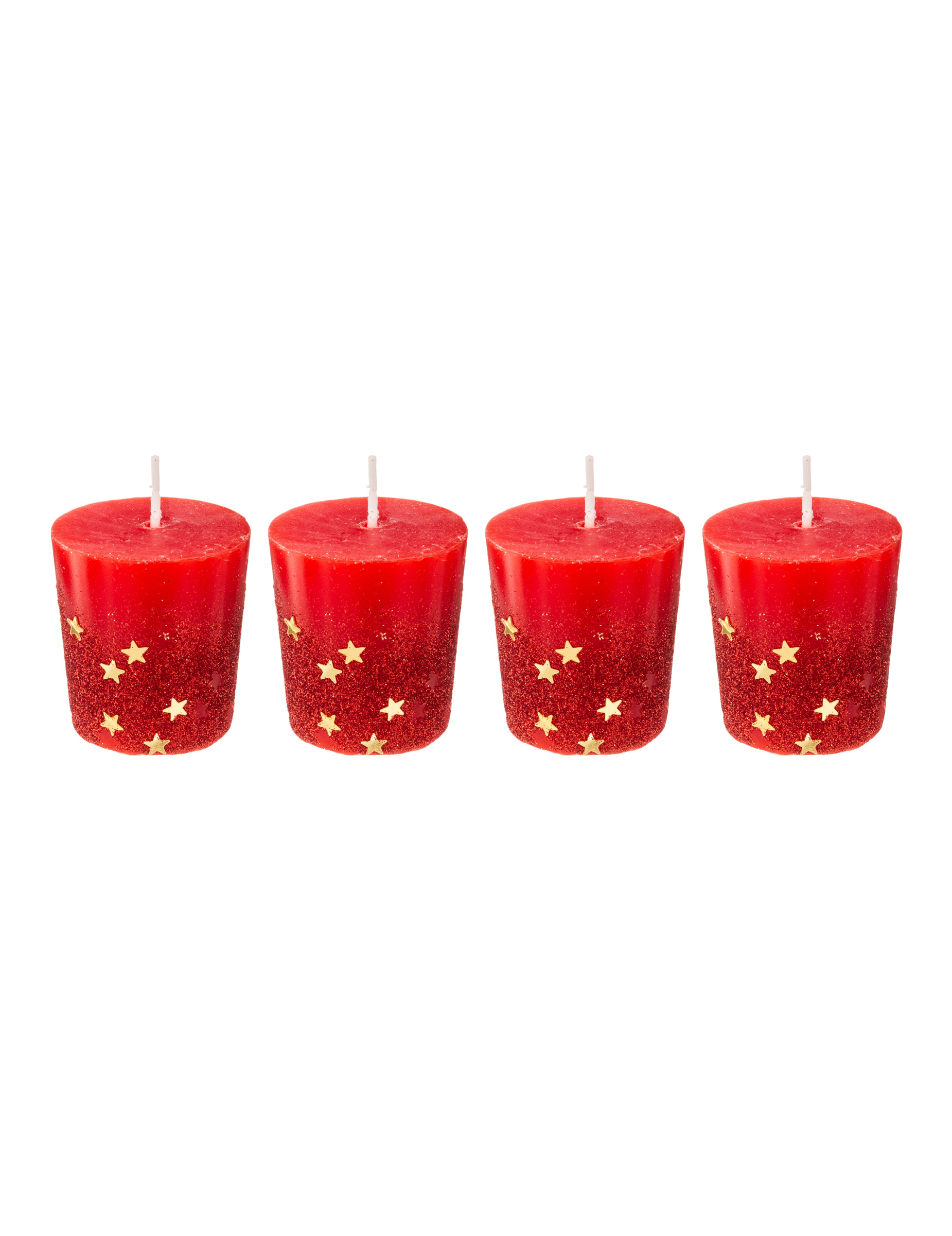 4 rote Kerzen mit goldenen Sternen 4,5 cm aus Wachs 4 rote Kerzen mit goldenen Sternen 4,5 cm aus Wachs von JJA