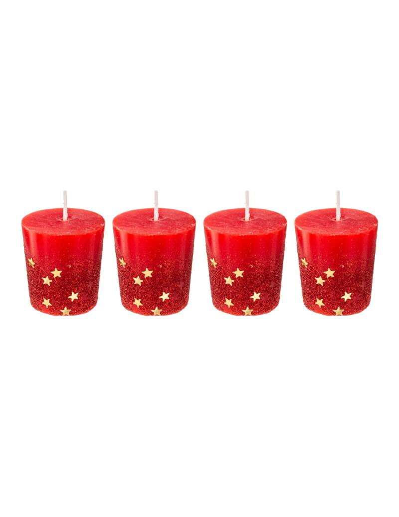 4 rote Kerzen mit goldenen Sternen 4,5 cm aus Wachs 4 rote Kerzen mit goldenen Sternen 4,5 cm aus Wachs von JJA